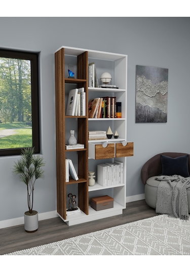 Arnetti Luma 10 Raflı Dolaplı Kitaplık Beyaz Ceviz