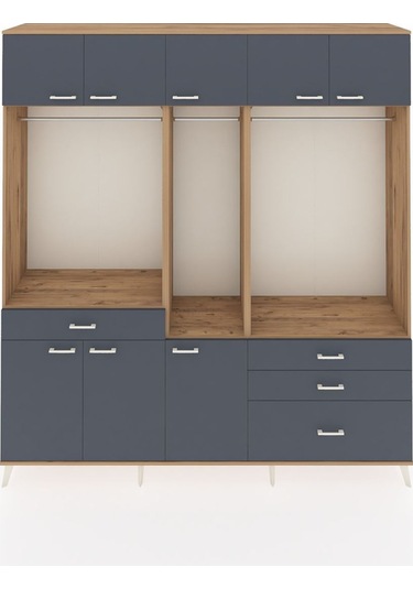 Hyperion Dolap 8 Raflı 4 Çekmeceli 3 Askılı 220x44x243 Çam-antrasit/antrasit Antrasıt/antrasıt