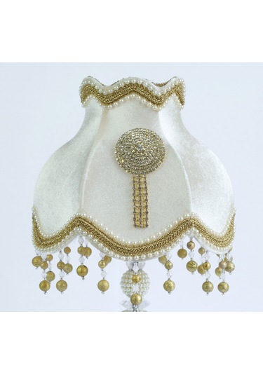 Klasik Model Abajur Kadife Kaplı El Yapımı Broşlu