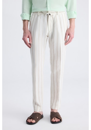 Twn Slim Fit Ekru Armürlü %100 Keten Jogger Pantolon 4ec03tl133242 E01