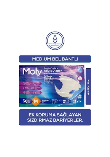 Moly Bel Bantlı Hasta Bezi 7 Damla M 8 x 30'lu