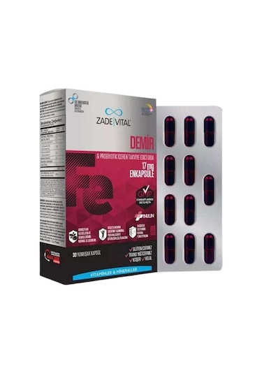Zade Vital Demir Ve Prebiyotik Içerikli Takviye Edici Gıda 30 Kapsül