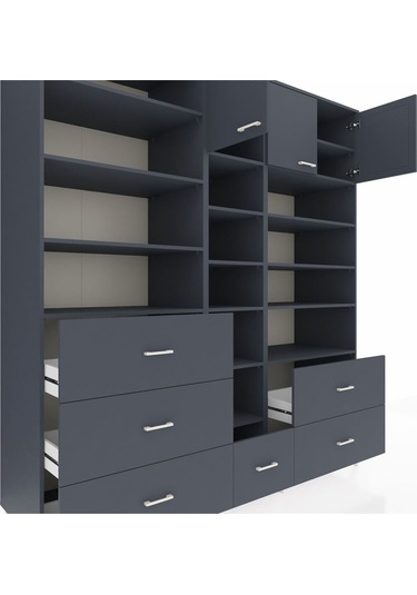 Kronos Dolap 17 Raflı 6 Çekmeceli 3 Kapaklı 220x59x243 Antrasit-antrasit/antrasit Antrasıt/antrasıt