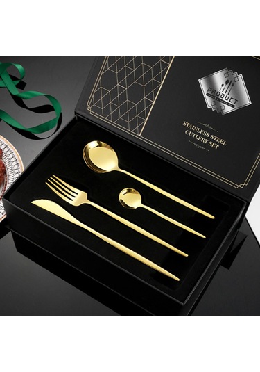 12 Parça Sofra Takımı Kaşık Bıçak Çatal Parlak 410 Paslanmaz Çelik Çatal Bıçak Takımı Ev Restoran İçin Altın