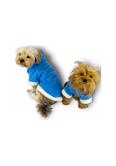 Kemique Blue Furry Kapşonlu Ceket Sweat Köpek Kazağı