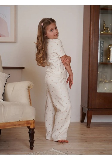 Dıale Kids Çizgili Pantolon Ve Tişört İle Çocuk Pijaması 278163985 Bej