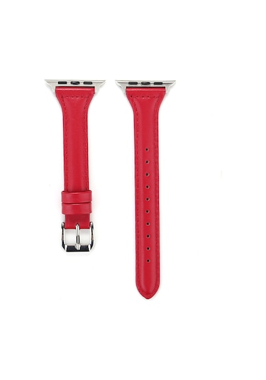 E2M Apple Uyumlu  Watch 42-44mm KRD-13 Deri Kırmızı Kordon