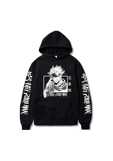 Siyah Moda Kış Spor Jujutsu Kaisen Hoodie Hip Hop Anime Kazaklar Gevşek Uzun Kollu Sonbahar Erkek Giyim Tops Siyah