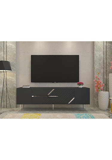 Ufa Tv Sehpası Tv Ünitesi 150 Cm Antrasit Gümüş