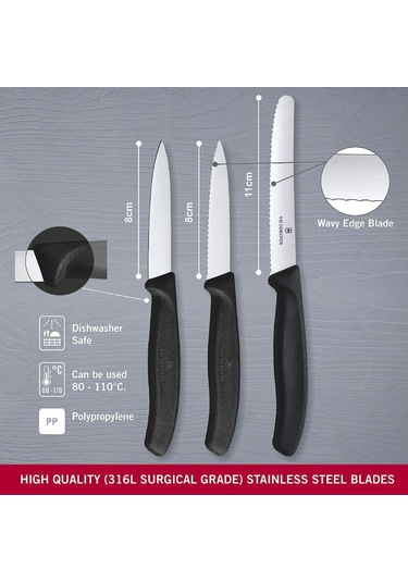 Victorinox VT 6.7113.3 Meyve Sebze Soyma Bıçak Seti Siyah