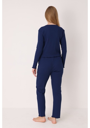 Nbb Kadın Lacivert Önden Düğmeli Pijama Takımı Lacivert