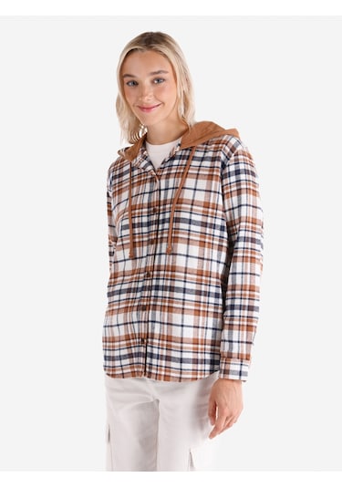 Colin's Colins Regular Fit Kapüşonlu Kareli Kahverengi Kadın Uzun Kol Gömlek Cl1066426 Camel Colin's Colins Regular Fit Kapüşonlu Kareli Kahverengi Kadın Uzun Kol Gömlek Cl1066426 Camel