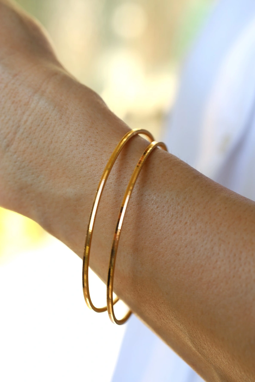 10 Gram 22 Ayar Altın Yatırımlık Işıltılı İkili Ajda Bilezik İşçiliksiz Toplam 20 Gram Blzk220006