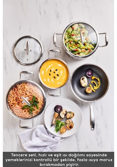 Karaca  Powersteel 5Ply 316+ İndüksiyon Tabanlı 7 Parça Çelik Tencere Seti
