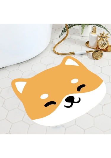 Köpek Desenli Banyo Paspası, Kaymaz Taban Paspas, 50x60 Cm Sarı
