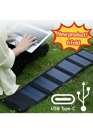 Elmpaly Usb-c Güneş Paneli 6 Katlanır Taşınabilir Şarj Cihazı Tablet Laptop Kamp