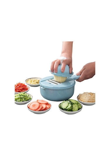 Hombey Mutfak Çok Amaçlı Sebze Dilimleyici, Patatesi Ipi Kesici, Dilimleyici Ve Şekillendirici - Lüks 12 Parça Mavi Set Mavi