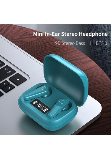 Primepickings Bt 5.0 Kablosuz Spor Kulaklık, Mini İki Kulaklı, Şarj Kutusu, Led Ekran, Ergonomik, Black