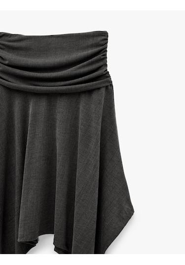 Koton Viskon Karışımlı Drape Detaylı Asimetrik Midi Etek Antrasit 6sal70063ık