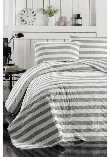 Enlora Home Kapitone Yatak Örtüsü Seti Çift Kişilik Hook Gri