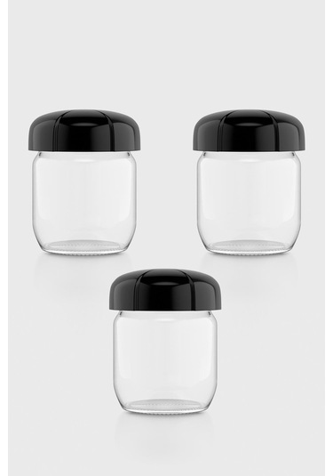 Renga Rhea 425 Ml Siyah Kapaklı 3'lü Cam Kavanoz Seti 131010 Siyah