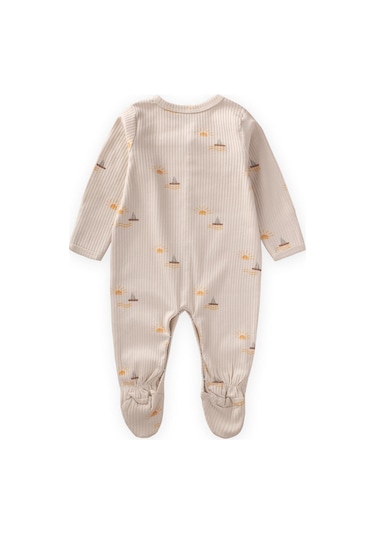 Cigit Ayaklı Kendinden Eldivenli Desenli Tulum 0-9 Ay Güneş Desen Güneş Desen