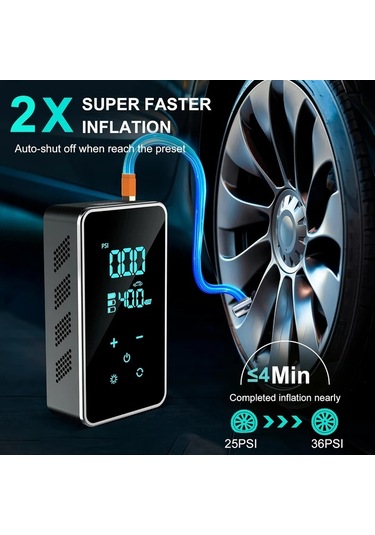 Willowhaven Siyah 150psı Kablosuz Portatif Lastik Şişirme Cihazı Dijital Göstergeli Usb Şarjlı Seyahat Kompresörü