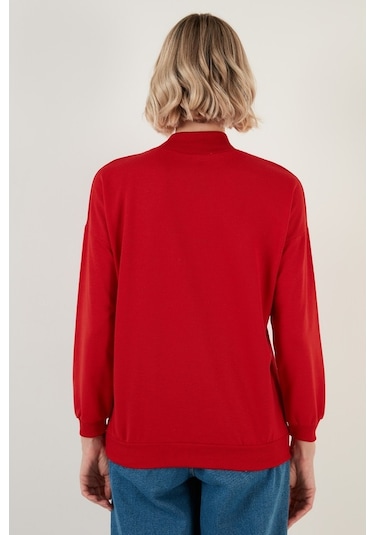 Lela Pamuklu Dik Yaka Basic Örme Bayan Sweat 5863323 Kırmızı