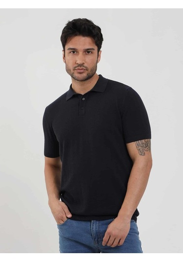 Dufy Lacivert Erkek Slim Fit Balıksırtı Desenli Polo Yaka Kazak - 104561-lacivert Lacivert
