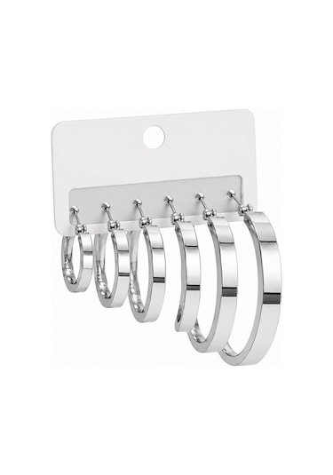 Çelik 6lı Halka Küpe Seti Silver