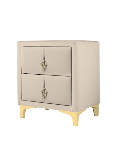 Harmony Gold Iki Çekmeceli Komodin- Yatak Odası Kumaş Döşemeli 2 Kapaklı Komodin Modeli Krem