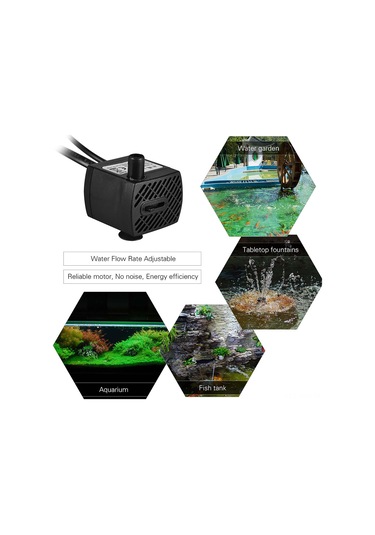 Symbee 110v Amerikan Standart 4 Led Işıklı Akvaryum Su Pompası - 2w, 0.45m Yükseklik, 150l/saat Debi
