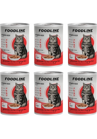 Foodline Kuzu Etli Yetişkin Kedi Konservesi 6 x 400 G