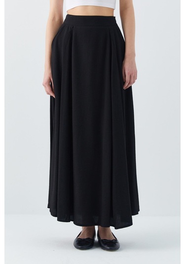 4631 Kadın Parçalı Kloş Etek Siyah Siyah