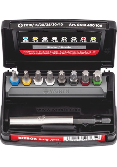 Würth Bit Box Tx C 6.3 1/4 W. Bit Holder Set 6, 9 Pcs.