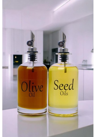 Digithome Vetro 500 Ml Kare Şeffaf Etiketli 2'li Zeytinyağı Ve Sıvıyağ Şişesi Yağdanlık So-302 Şeffaf