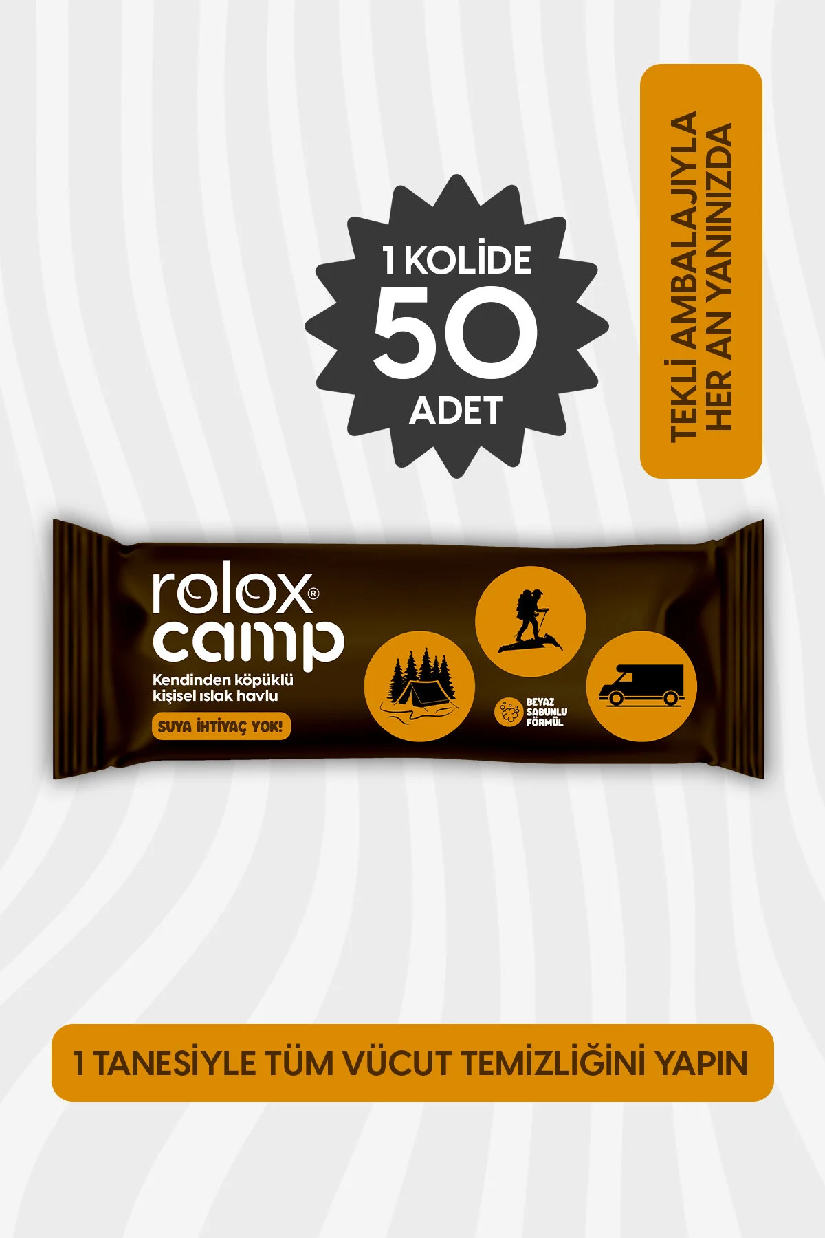 Rolox Camp - 50 Paket Kendinden Köpüklü Kişisel Islak Havlu Islak Mendil