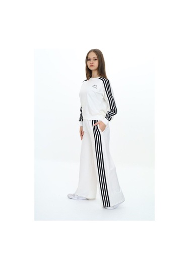 Kız Çocuk %100 Pamuk Uzun Kol Oversize Alt&üst Eşofman Takımı-eşt-0027 Beyaz