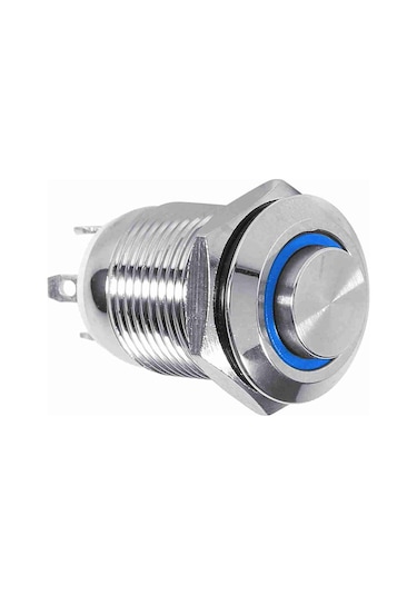 Springsun 12mm 3v Mavi Led Halka Işıklı, Ip65 Su Geçirmez, Bakır Kaplama Nikel Momentary Otomatik Sıfırlama Basma Anahtarı 4pin
