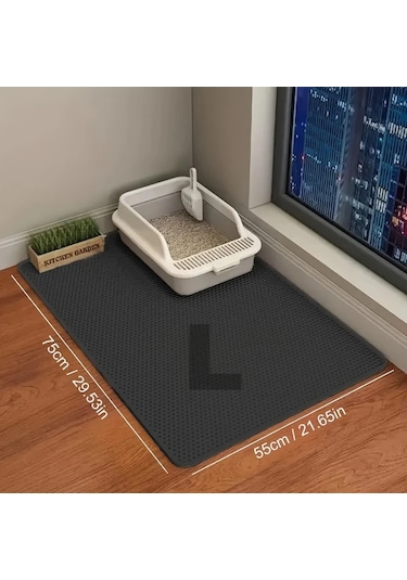 Honeybeeshop Su Geçirmez Kedi Matı Black L 29 53x21 65 İnç Çift Katmanlı Dev Boyutlu Kaymaz Yıkanabilir Kokuya Dayanıklı Kedi Kumu Koruyucu