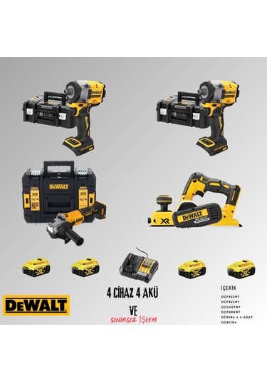Dewalt DCF922NT + DCF922NT + DCG407NT + DCP580NT 4 Adet 5 Amper Akü + Şarj Aleti Set