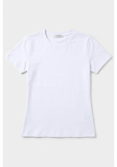 Itsbasic Kadın Beyaz S6-2 Bisiklet Yaka %100 Organik Pamuk Esnek Kumaş T-shirt