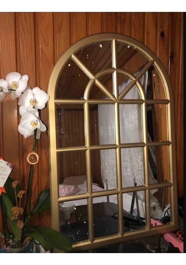 Pencere Model Ayna Duvar Aynası Salon Aynası Dressuar Aynası Gold 103 X 70 Gold