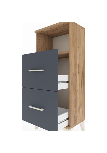 Arges Komodin Tek Raflı 2 Çekmeceli 44x30x106 Çam-antrasit Çam