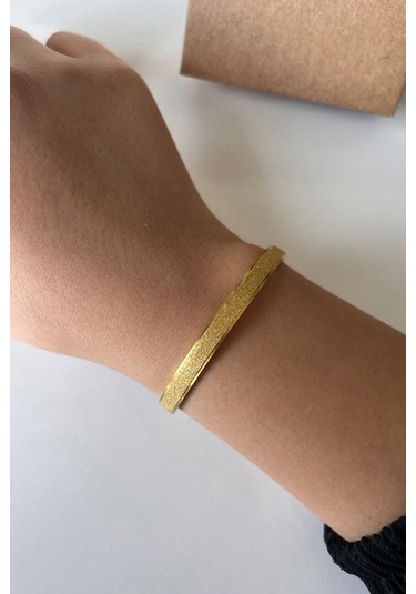 Altın Kaplama Sim Detaylı Çelik Kelepçe Bileklik - Altın