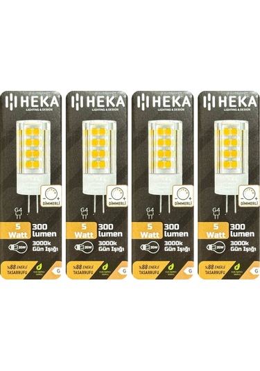 4 Adet Heka 5w 35w 3000k Sarı Işık G4 Duylu Dim Edilebilir Led Kapsül Ampul