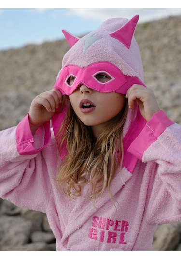 Formeya Kapşonlu Çocuk Bornoz %100 Pamuk Su Emici Pembe Hero Pembe