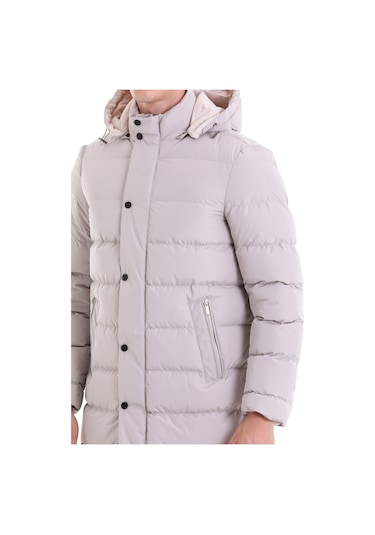 Hatemoğlu Taş Slim Fit Hakim Yaka Kapüşonlu Kaban Taş