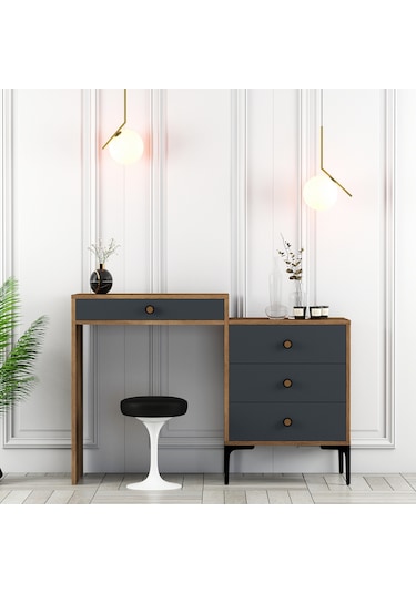 Lizbon Makyaj Masası - Ceviz / Antrasit