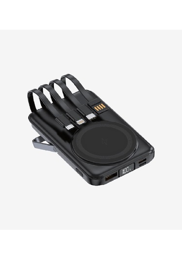 Linktech Powerbank Wf27 - 10.000 Mah Çoklu Kablolu Ve Kablosuz Hızlı Şarjlı Powerbank - Kaliteli Taş Siyah